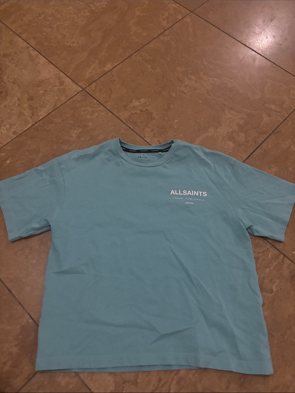 All Saints Men's Teal Crew Neck Logo Tee